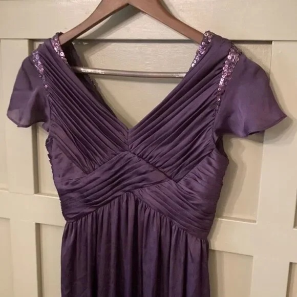 Adrianna Papell Purple Flutter Sleeve Beaded Formal Gown Maxi Dress Size 2P - Picture 7 of 14